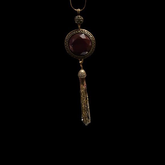 Reversible Premier Designs Tassel Pendant Necklace – Red & Gray Crystal - Picture 2 of 5